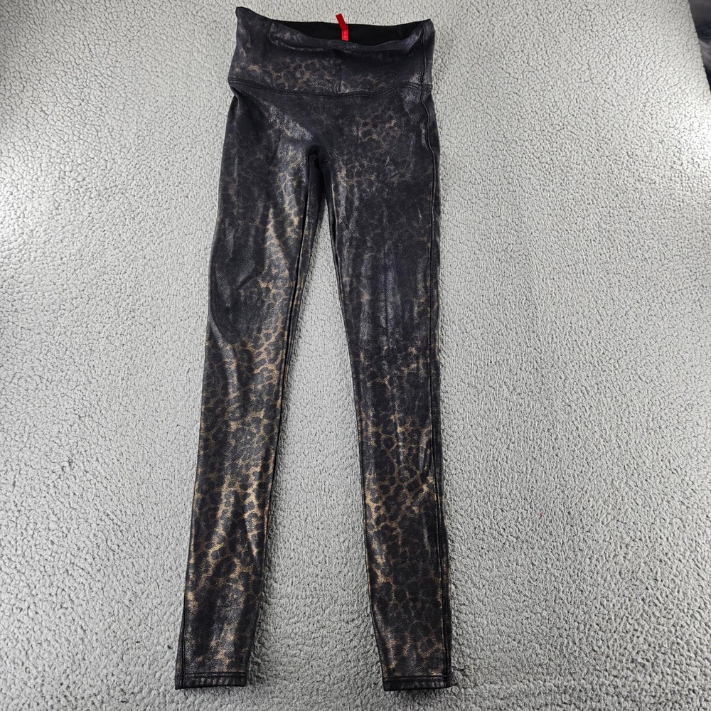 SPANX Leggings Womens Medium‎ Faux Leather Leopard Print Stretch Gym Training